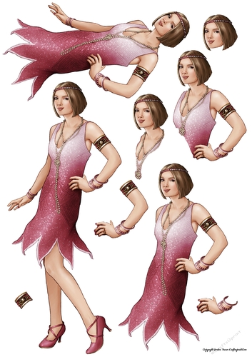 Art Deco Lady Arabella Decoupage Sheet (Dark Pink)