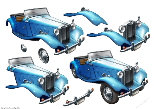 Vintage Sports Car Decoupage Sheet (Blue)