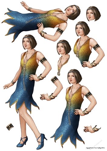 Art Deco Lady Arabella Decoupage Sheet (Dark Blue)
