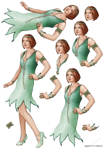 Art Deco Lady Arabella Decoupage Sheet (Aqua)