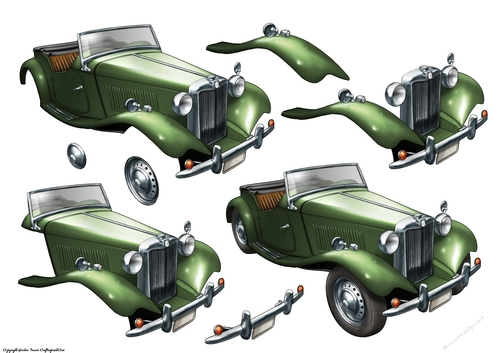 Vintage Sports Car Decoupage Sheet (Green)