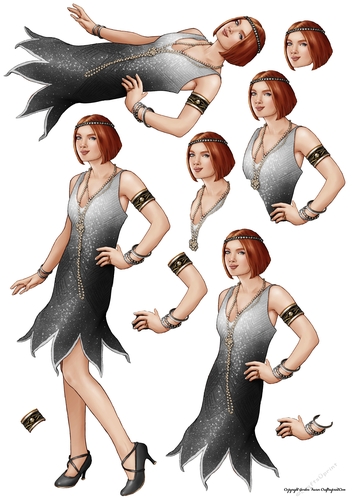 Art Deco Lady Arabella Decoupage Sheet (Black)