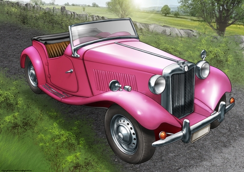 Vintage Sports Car A4 (Pink)