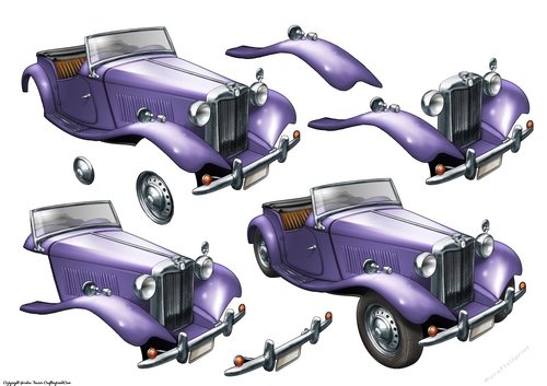 Vintage Sports Car Decoupage Sheet (Lilac)