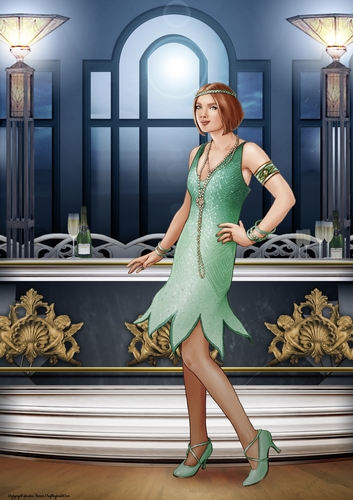 Art Deco Lady Arabella A4 (Aqua)
