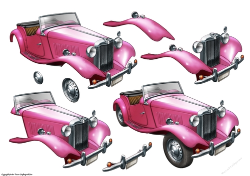 Vintage Sports Car Decoupage Sheet (Pink)