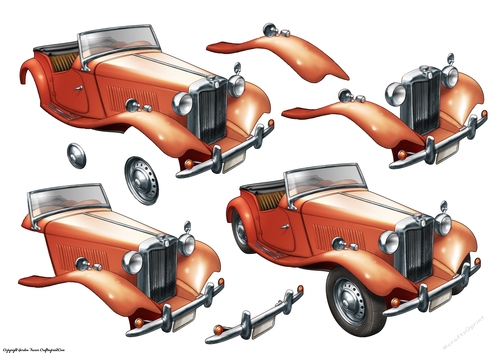 Vintage Sports Car Decoupage Sheet (Peach)