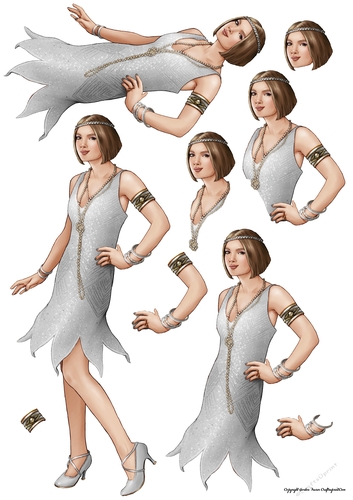 Art Deco Lady Arabella Decoupage Sheet (Silver)