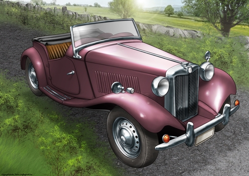 Vintage Sports Car A4 (Dark Pink)