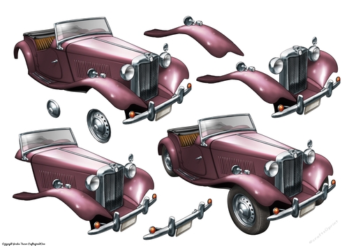 Vintage Sports Car Decoupage Sheet (Dark Pink)