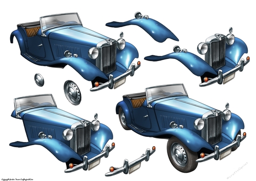 Vintage Sports Car Decoupage Sheet (Dark Blue)