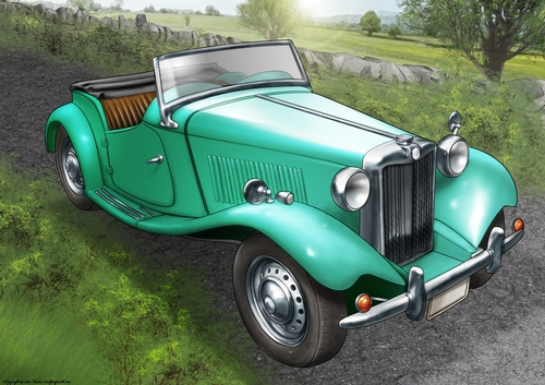 Vintage Sports Car A4 (Aqua)