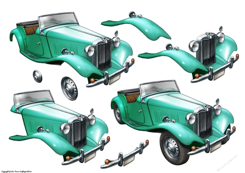Vintage Sports Car Decoupage Sheet (Aqua)