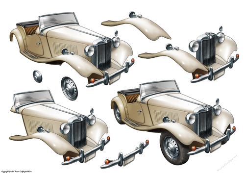 Vintage Sports Car Decoupage Sheet (Cream)