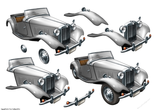 Vintage Sports Car Decoupage Sheet (Silver)