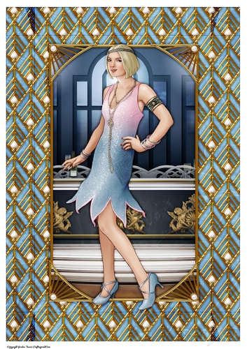Art Deco Lady Arabella A4 Gift Box (Blue)