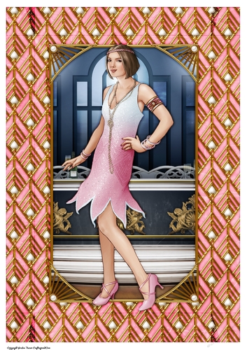 Art Deco Lady Arabella A4 Gift Box (Pink)