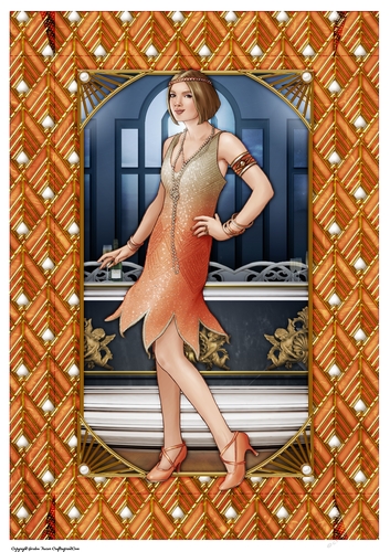 Art Deco Lady Arabella A4 Gift Box (Peach)