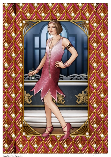 Art Deco Lady Arabella A4 Gift Box (Dark Pink)