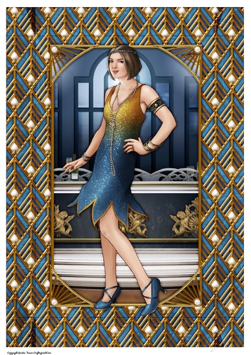 Art Deco Lady Arabella A4 Gift Box (Dark Blue)