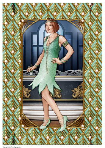 Art Deco Lady Arabella A4 Gift Box (Aqua)