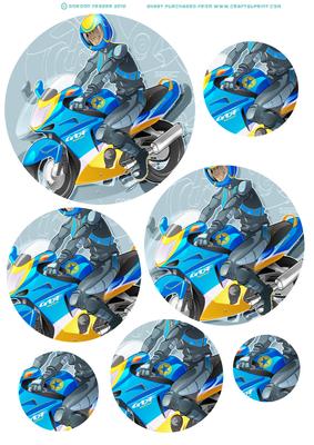Biker Dude Blue and Yellow Circle Pyramid.
