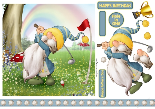 Golf Gnome Blue 7x7 Quick Card