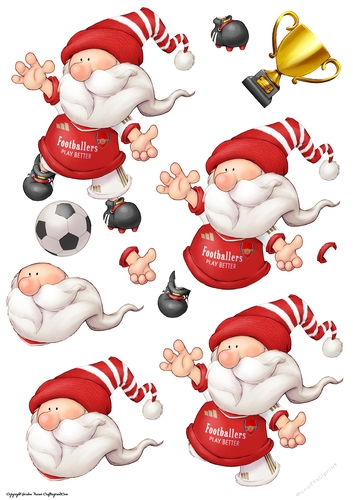 Football Gnome Red and White Decoupage Sheet