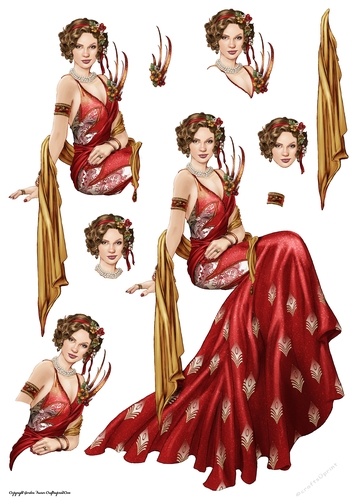 Art Deco Lady Lola Decoupage Sheet Red