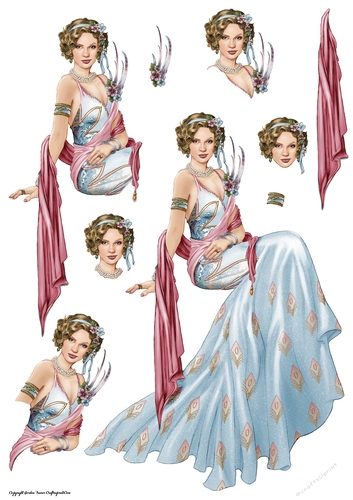 Art Deco Lady Lola Decoupage Sheet Blue