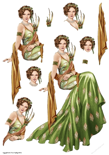 Art Deco Lady Lola Decoupage Sheet Green