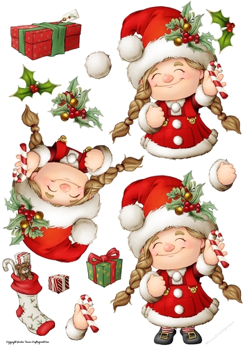Maisie the Christmas Gnome Decoupage Sheet