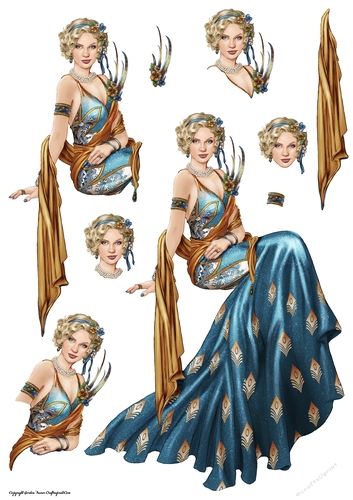 Art Deco Lady Lola Decoupage Sheet Dark Blue