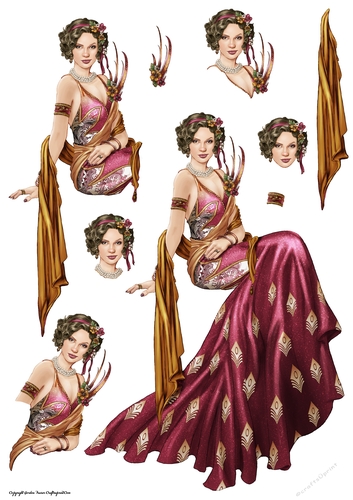 Art Deco Lady Lola Decoupage Sheet Dark Pink