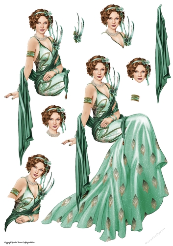 Art Deco Lady Lola Decoupage Sheet Aqua