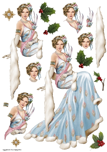 Art Deco Lady Christmas Lola Decoupage Sheet Blue