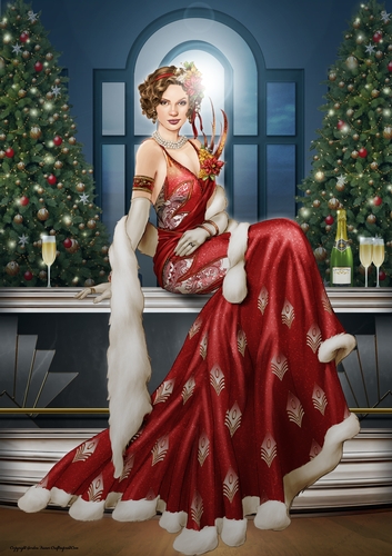 Art Deco Lady Christmas Lola A4 Red