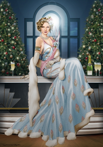 Art Deco Lady Christmas Lola A4 Blue