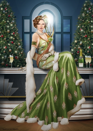 Art Deco Lady Christmas Lola A4 Green