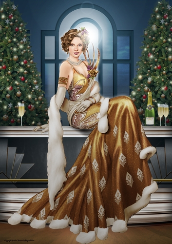 Art Deco Lady Christmas Lola A4 Gold