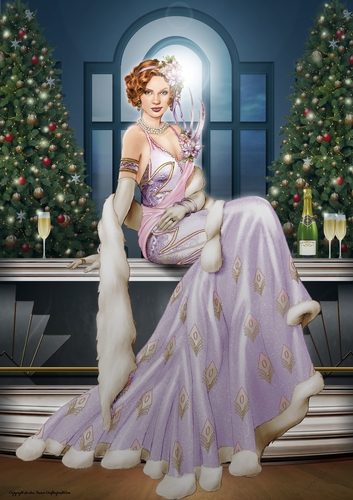 Art Deco Lady Christmas Lola A4 Lilac