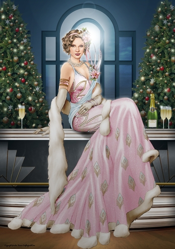 Art Deco Lady Christmas Lola A4 Pink