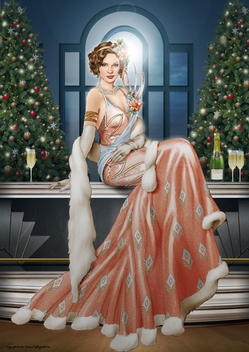 Art Deco Lady Christmas Lola A4 Peach