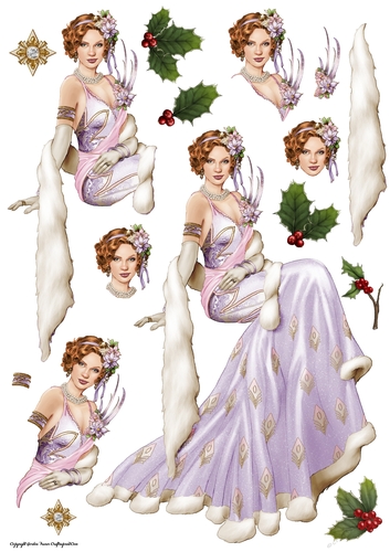 Art Deco Lady Christmas Lola Decoupage Sheet Lilac
