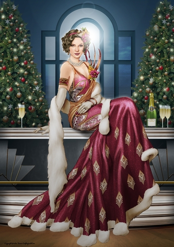 Art Deco Lady Christmas Lola A4 Dark Pink