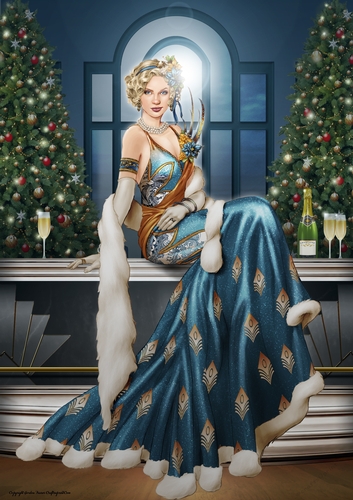 Art Deco Lady Christmas Lola A4 Dark Blue