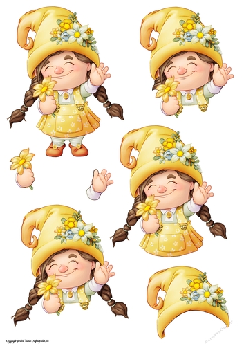 Maisie the Gnome Yellow Decoupage Sheet