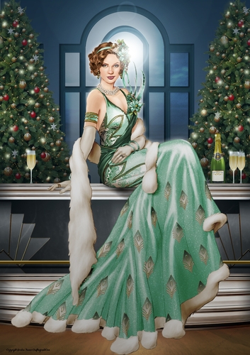 Art Deco Lady Christmas Lola A4 Aqua
