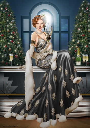 Art Deco Lady Christmas Lola A4 Black