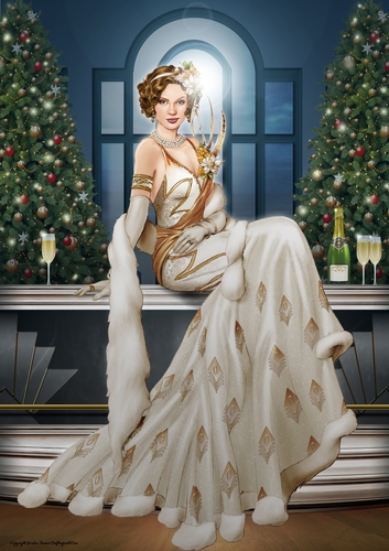 Art Deco Lady Christmas Lola A4 Cream